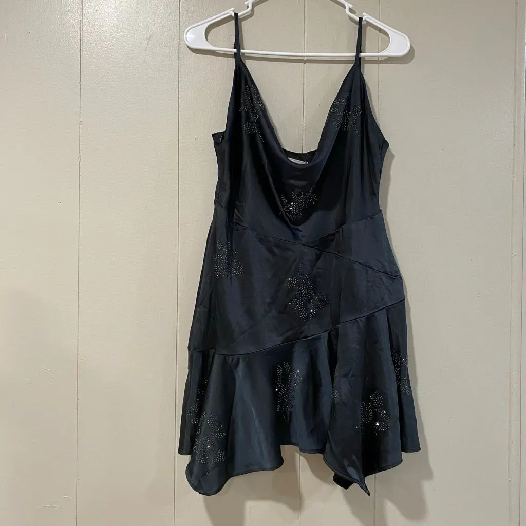 Oh Polly Black Rhinestone Mini Dress NWT Spaghetti Strap US 8 - Image 2