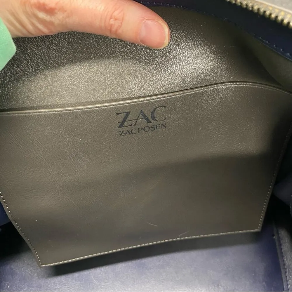 Zac Posen Eartha Purse Bag  Handbag Iconic Gray Pewter Hardware Navy Blue Inside - Image 2
