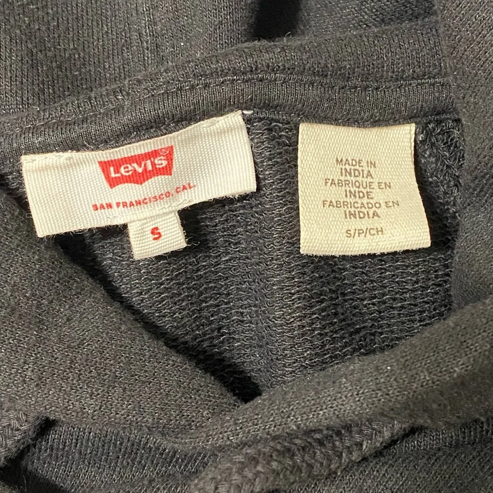 Levi's Fleece Graphic Print Glitter Silver Hoodie Black Loose Fit Pocket size S - Image 14