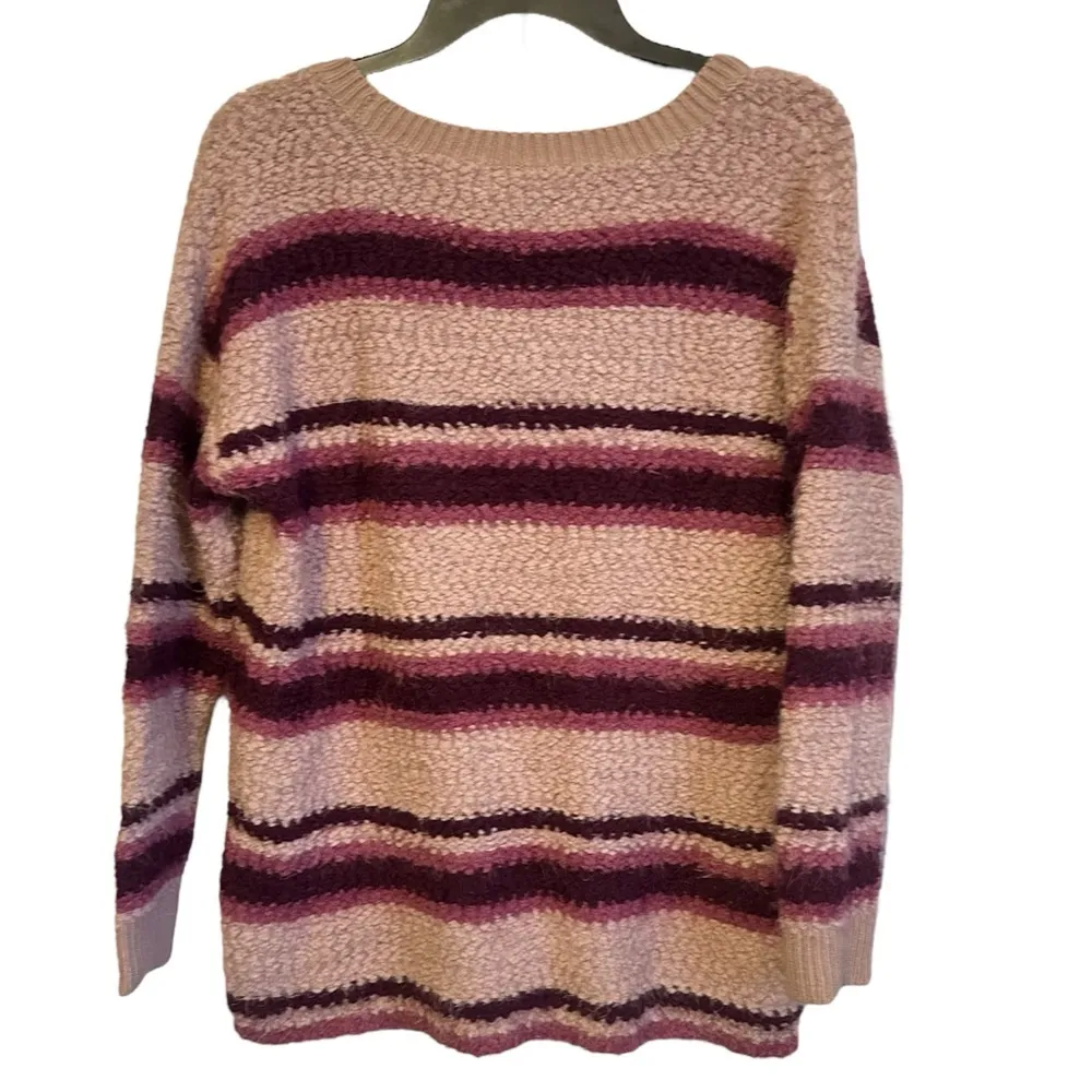 Torrid Pink Purple Stripe Fuzzy Eyelash Popcorn Crewneck Cozy Sweater M/L - Image 2