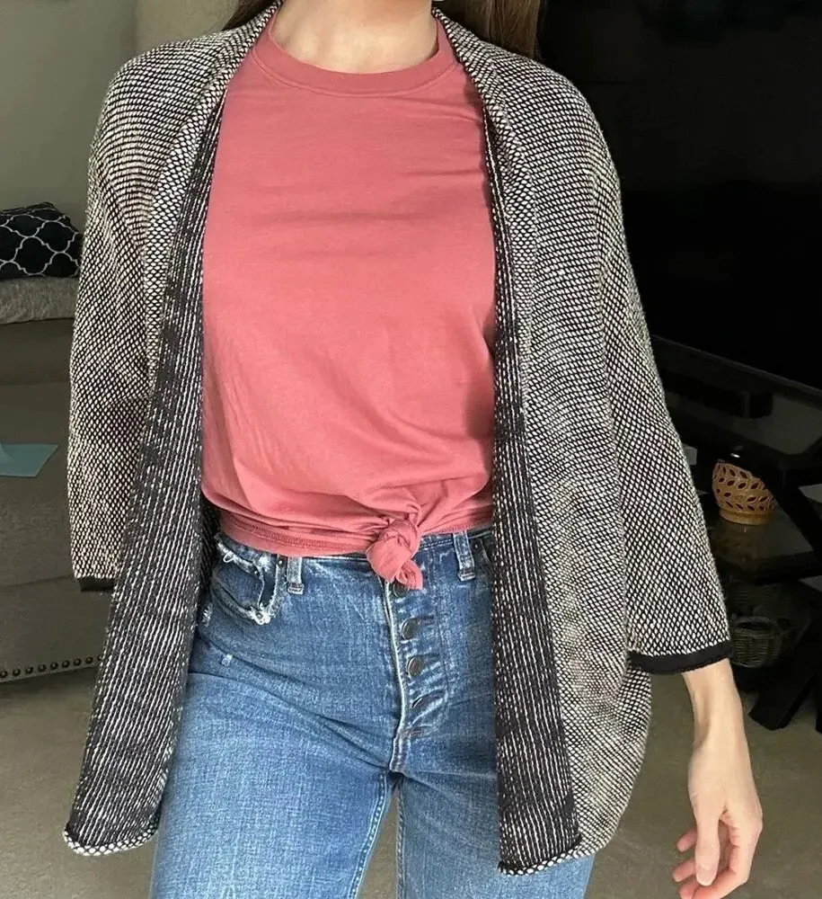 Peruvian Connection Gray & Black Sweater Cardigan M/L - Image 1