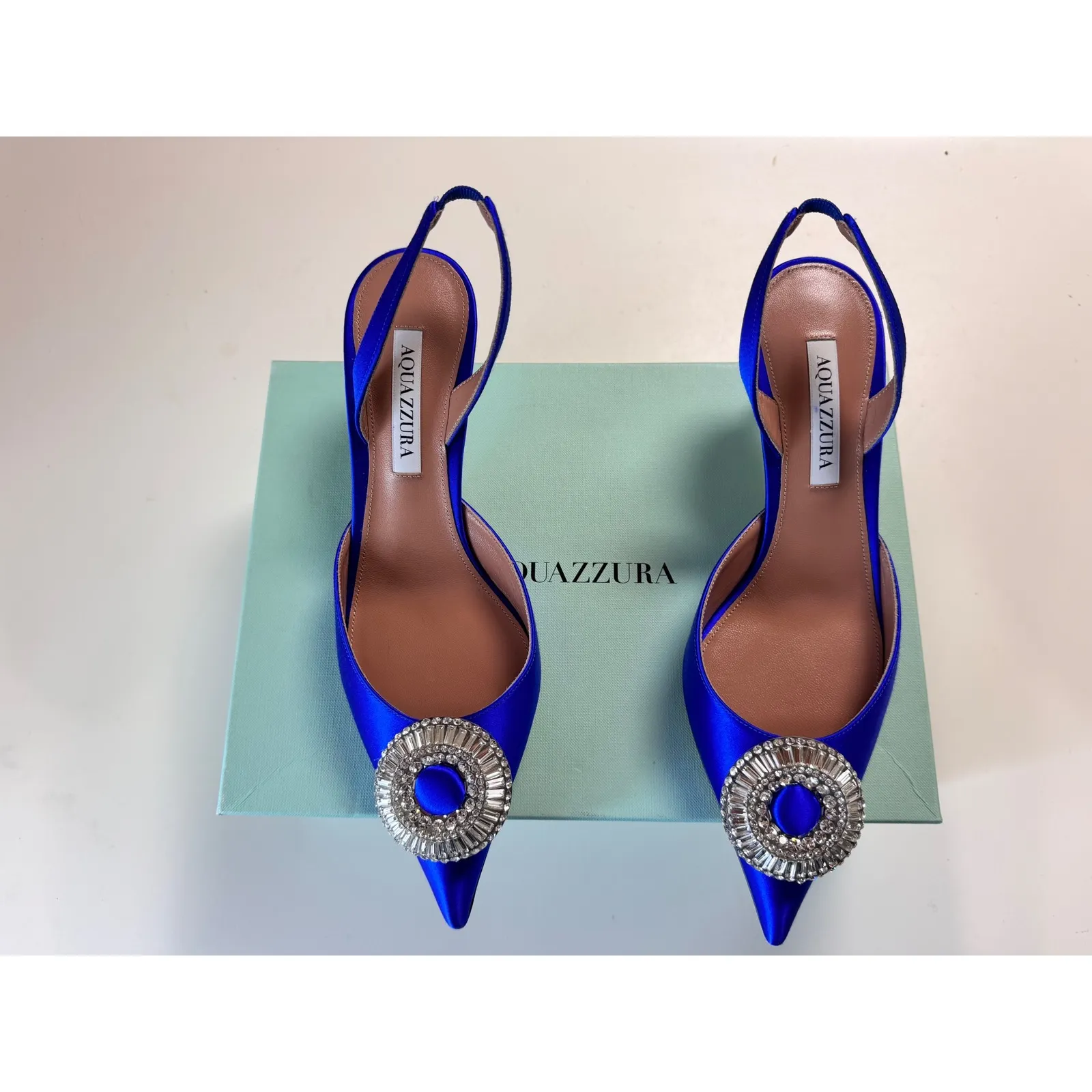 Aquazzura Royal Blue Crystal Embellished Sling Pumps Mid Heel Pointed Toe 8.5 - Image 5
