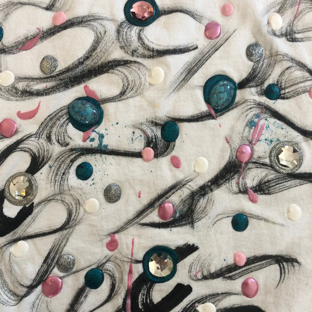 80s Beaded Brush Stroke Shirt Artwork Paint Large White - Image 5