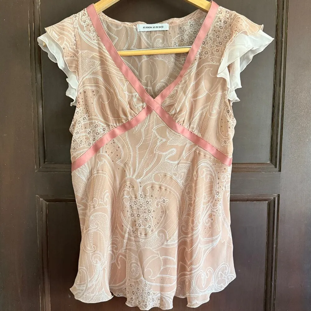 AS KNOW AS DE BASE | Petal pink paisley Y2K Flutter sleeve Top | Small Japanese - Image 8