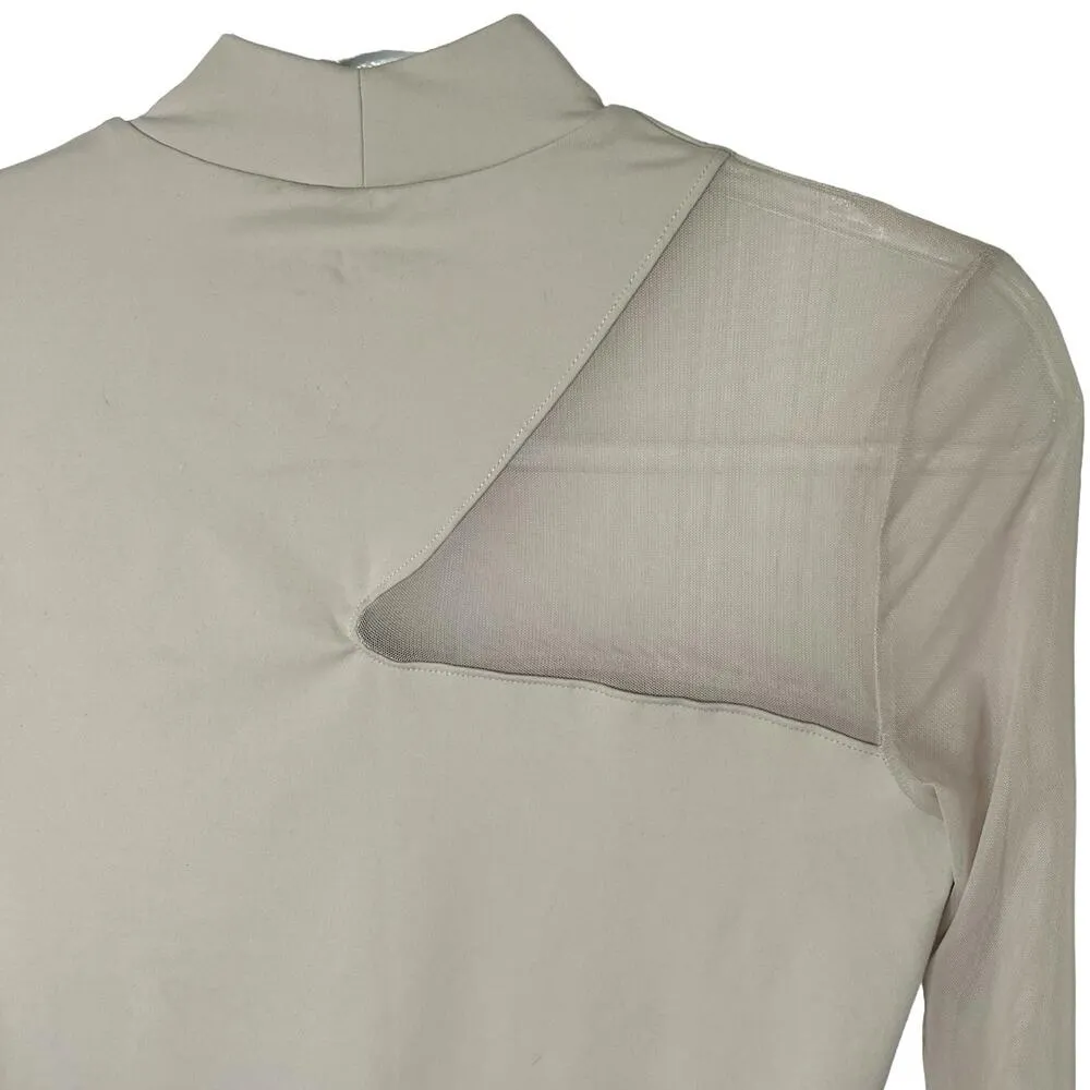 Abercrombie & Fitch Bodysuit Cream Mesh Sleeve Mock Neck L New - Image 10