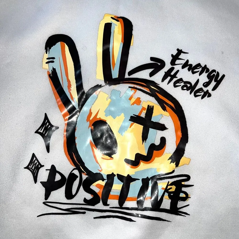 Unisex Adults Graphic Print Sweatshirt Pullover Positivity Energy Healer White Size L - Image 2