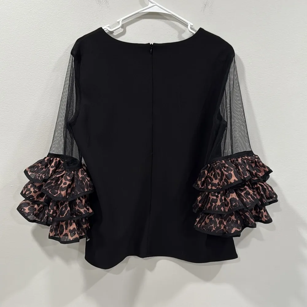 Why Dress Black Ruffled 3/4 Sleeve Blouse Size Large EUC - Image 4