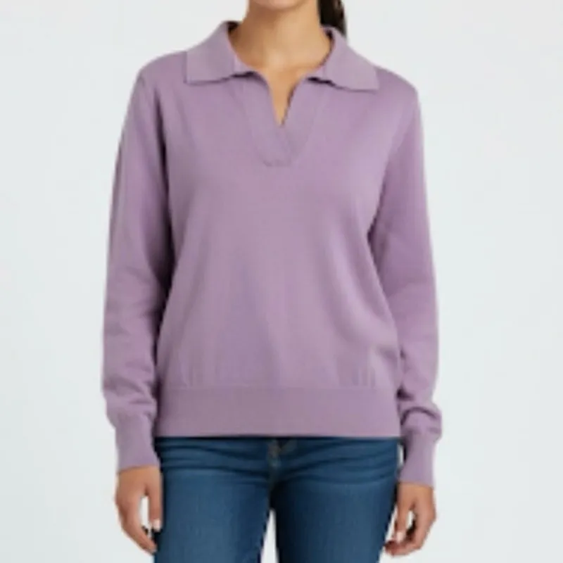 Pact Split Neck Collared Polo Sweater Organic Cotton Lavender Purple Size S - Image 2