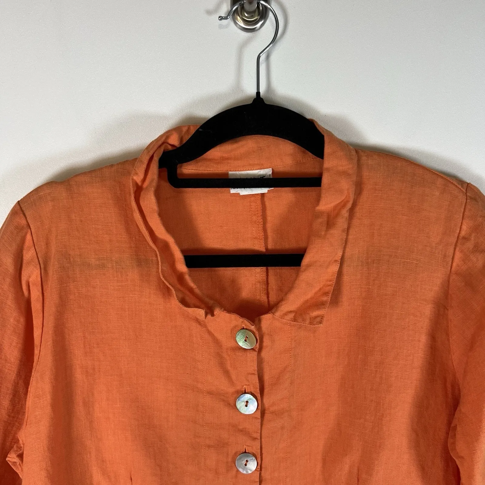Habitat Clothes To Live In Shirt Orange 100% Linen‎ Button Up Lagenlook Sz Small - Image 2