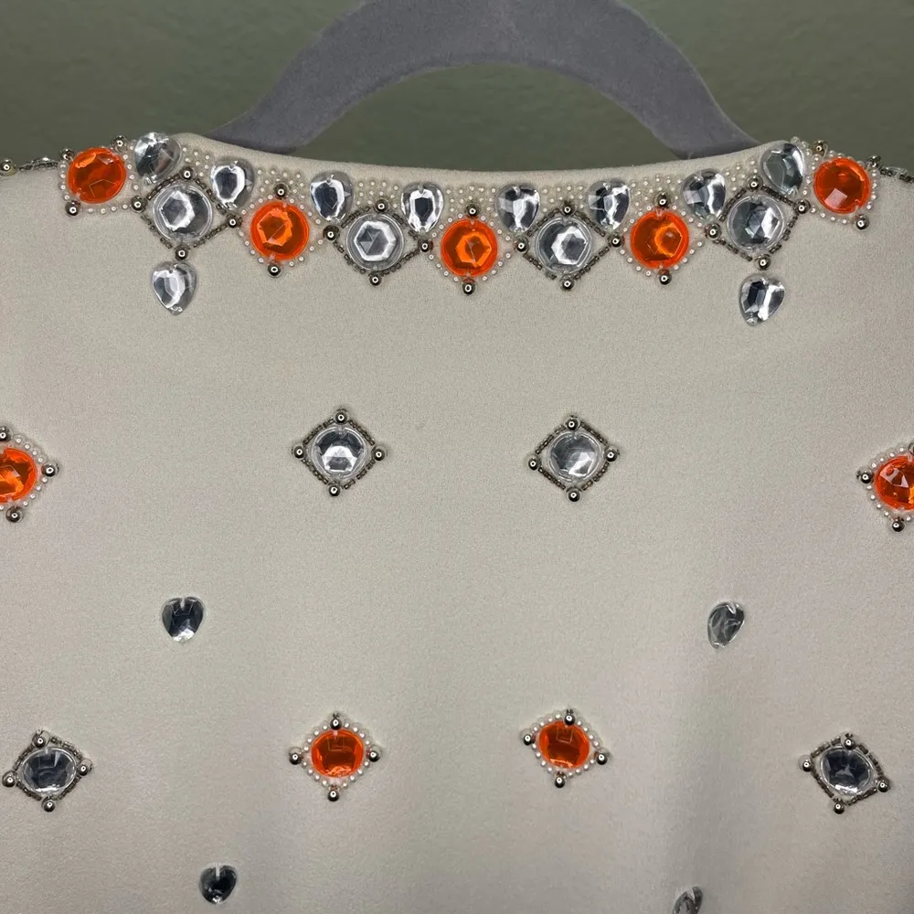 Vintage D'ore Blazer with Bold Gemstone Embellishments Gaudy‎ rhinestones 80’s Orange Size 14 - Image 3