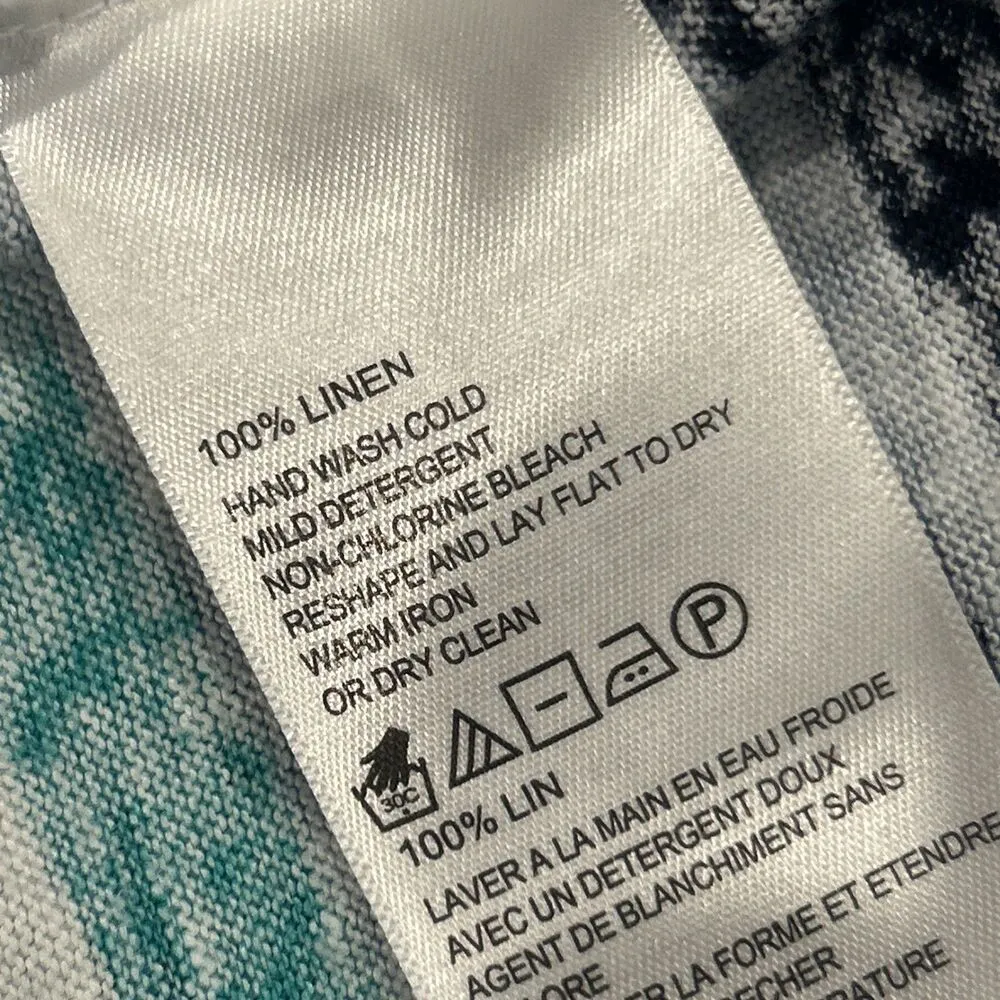 Tommy Bahama Dress Womens Medium Aqua Mint Navy Blue White Linen Beach Coastal - Image 4