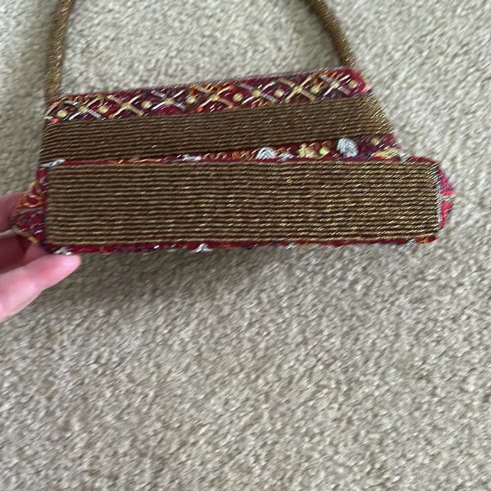 Elegant Red/Gold Beaded/Embroidered Evening Bag Red - Image 7