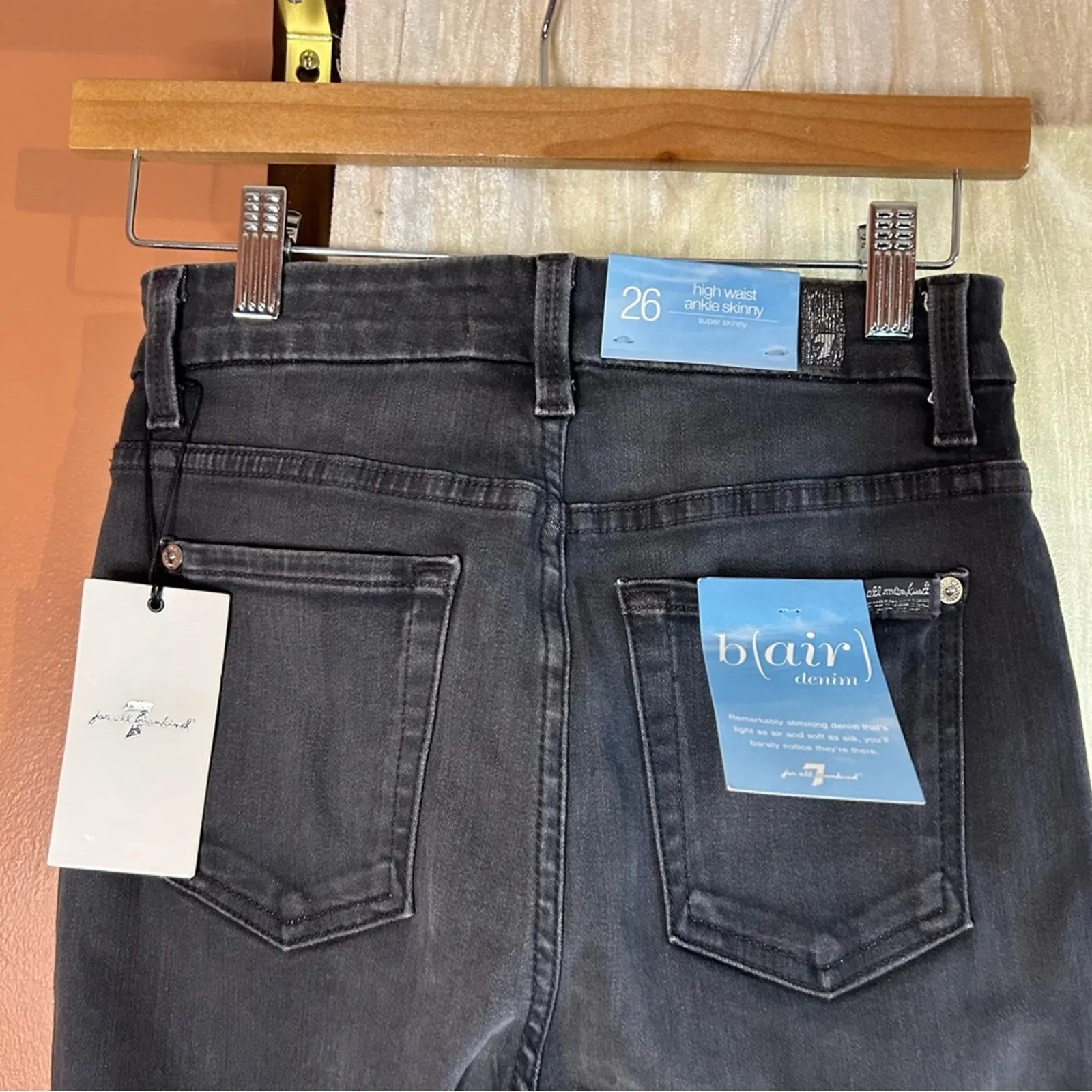 7 For All Mankind High Waist Ankle Skinny Jeans Stretch Washed Black $189 NWT 26 - Image 8