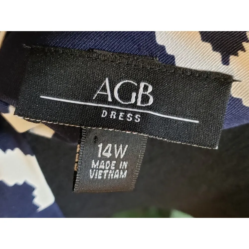 AGB Sheath Dress Women's 14W Blue & White Round Neck Sleeveless Belted Pullover Size undefined - Image 3