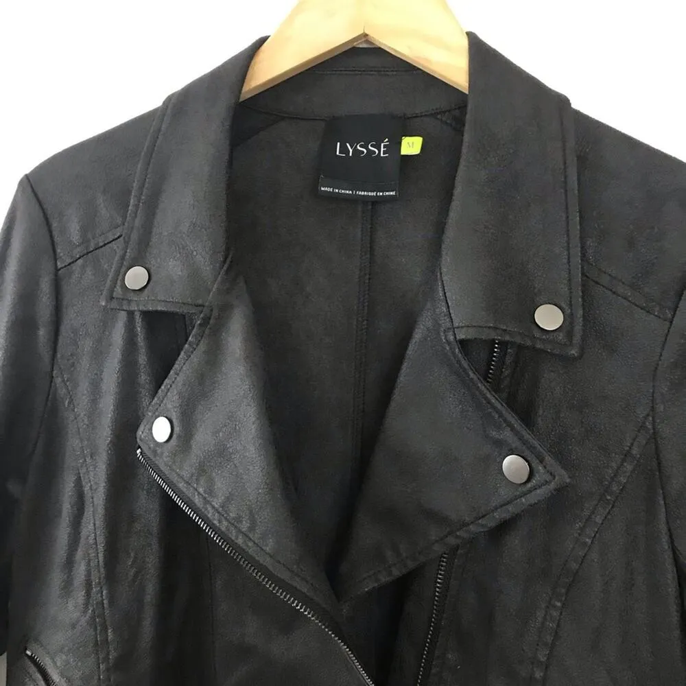 Lysse Dark Brown Vegan Leather Faux stretch Moto motorcycle biker jacket women M - Image 3