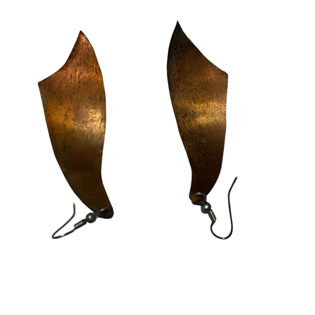 Floral hand cut copper Drop Earrings Gold - Image 5