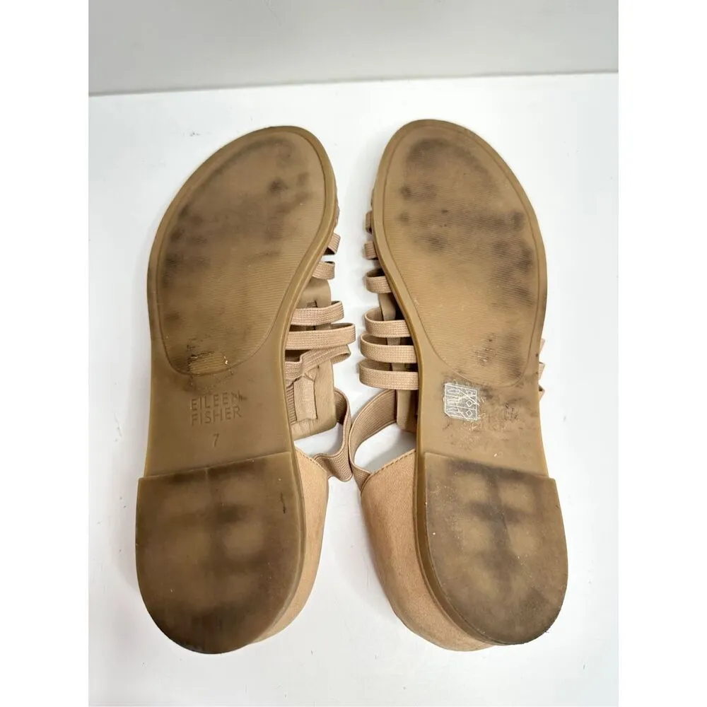 Eileen Fisher Sandals Womens Size 7 Tan Rato Casual Elastic Gladiator Flats - Image 9