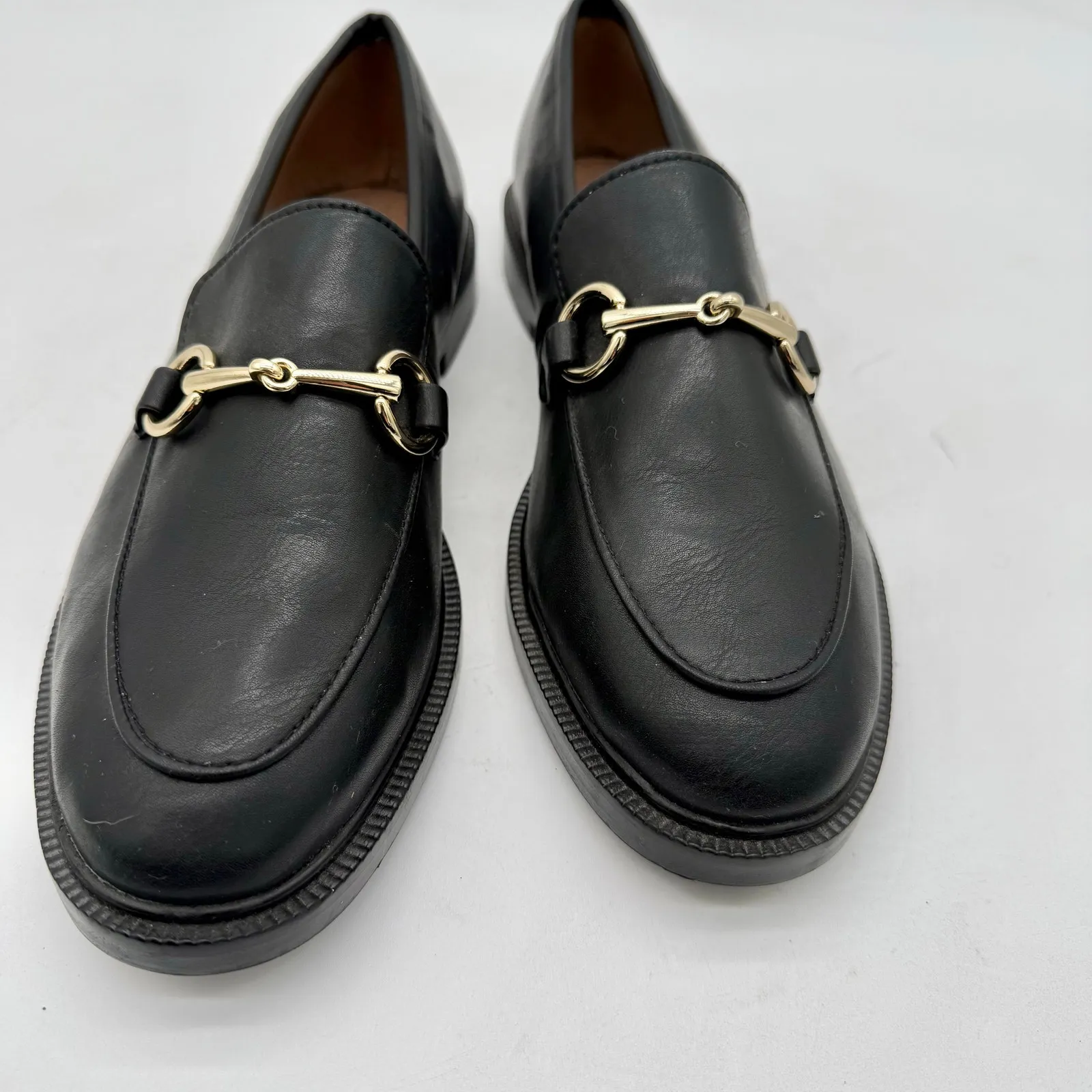 H&M Black Faux Leather Horsebit Loafers Women’s Size 8 Designer Classic Flats - Image 4