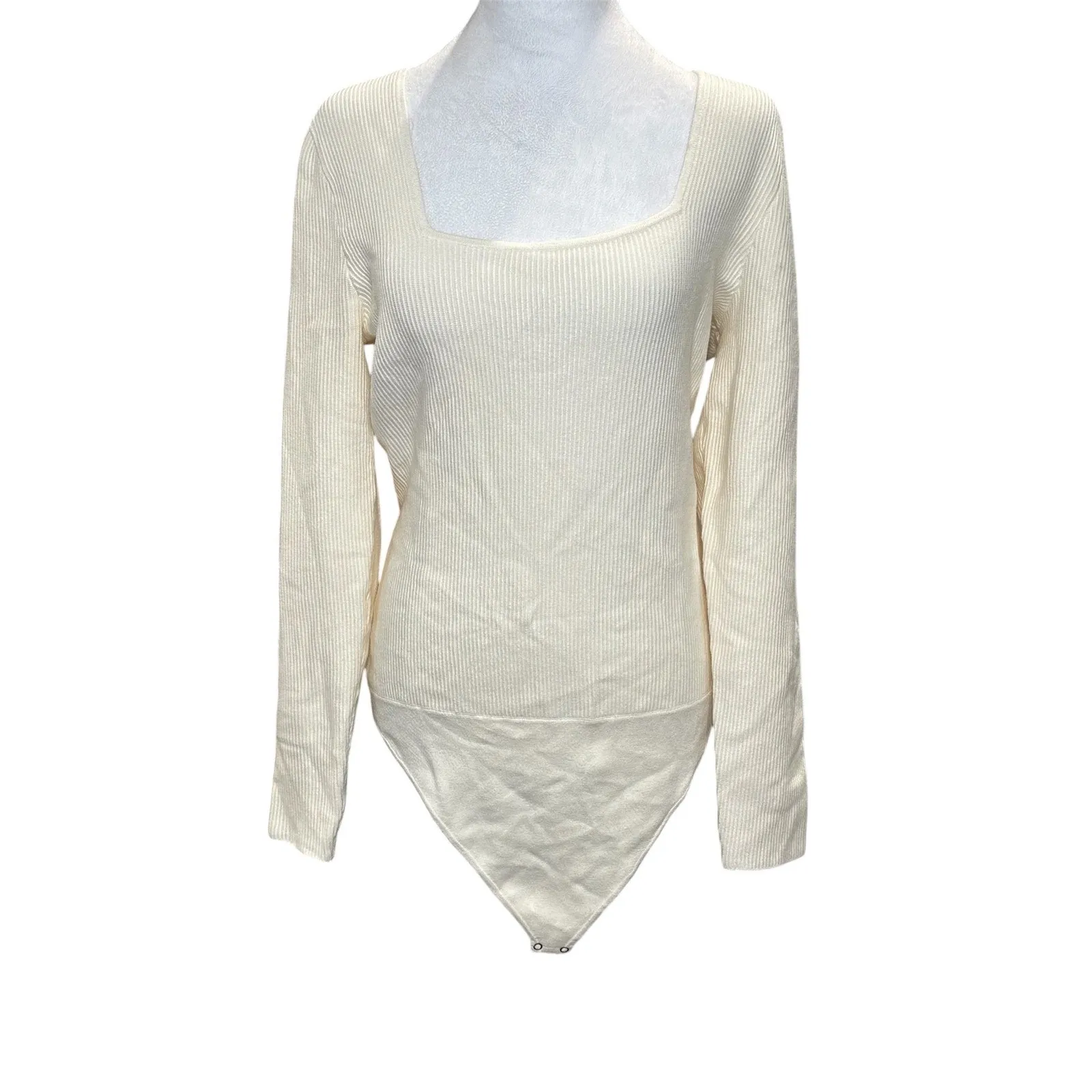 Abercrombie & Fitch NWT Cream Rib Knit‎ Sweater Bodysuit XL Square Neck - Image 2