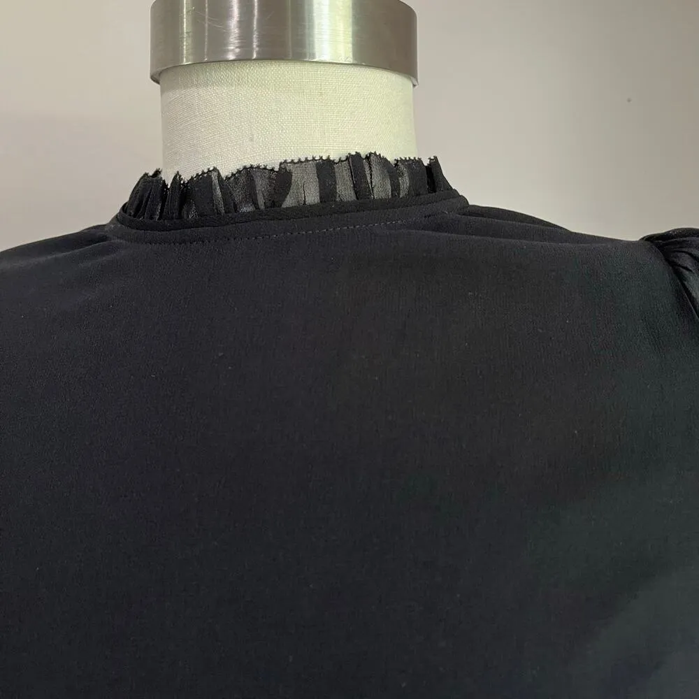 Wilfred Aritzia Black Little Black Puff Long Sleeve Chiffon Mini Dress Size 6 - Image 4