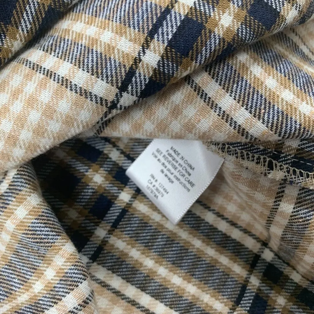 HEARTLOOM Womens Blouse Beige Navy Blue Black Small Plaid Flannel Long Sleeve - Image 4