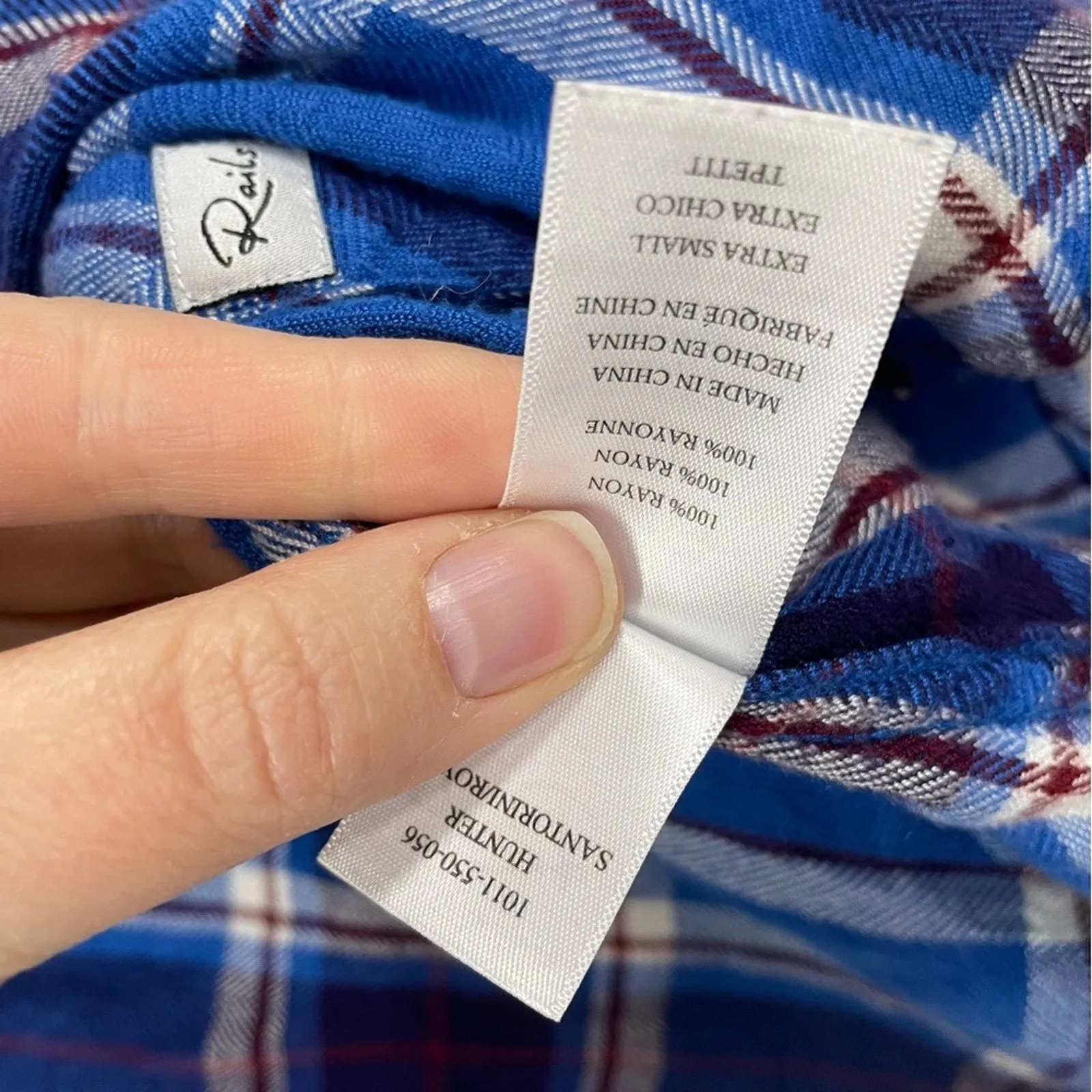 Rails Blue Plaid Hunter Long Sleeve Button Down Shirt Womens XS Fall Classic - Image 9