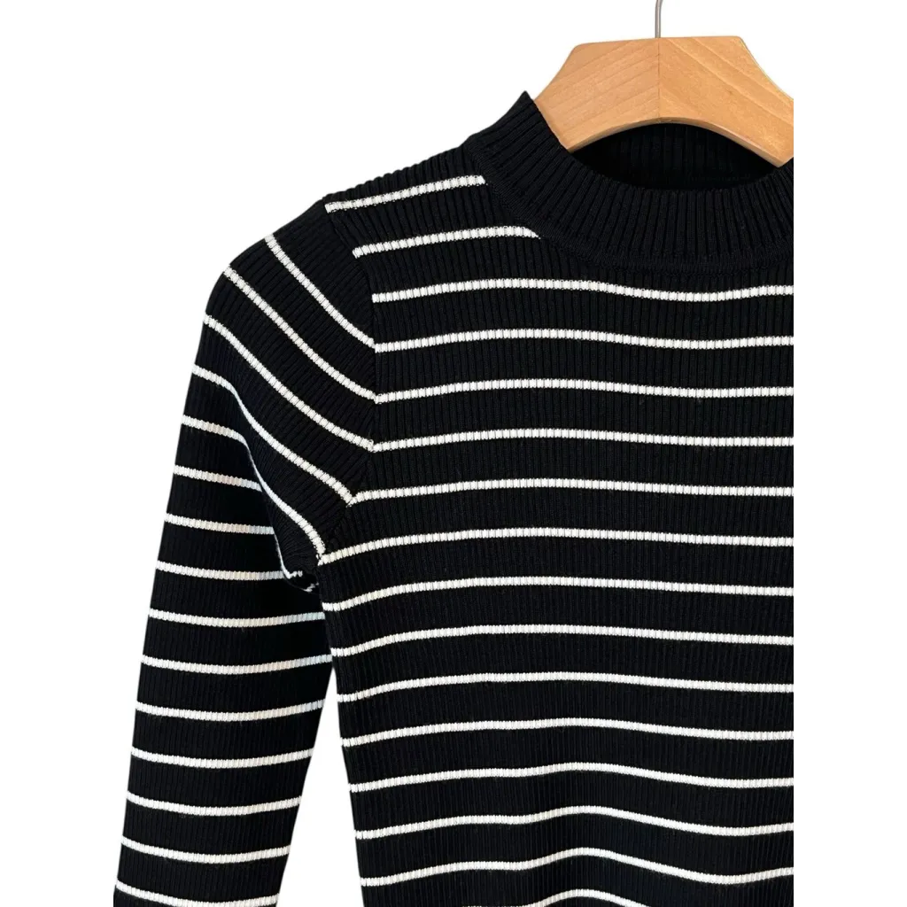 Petal + Pup Sweater Womens Sz 4 Black White Striped Ribbed Long Sleeve High Neck - Image 2