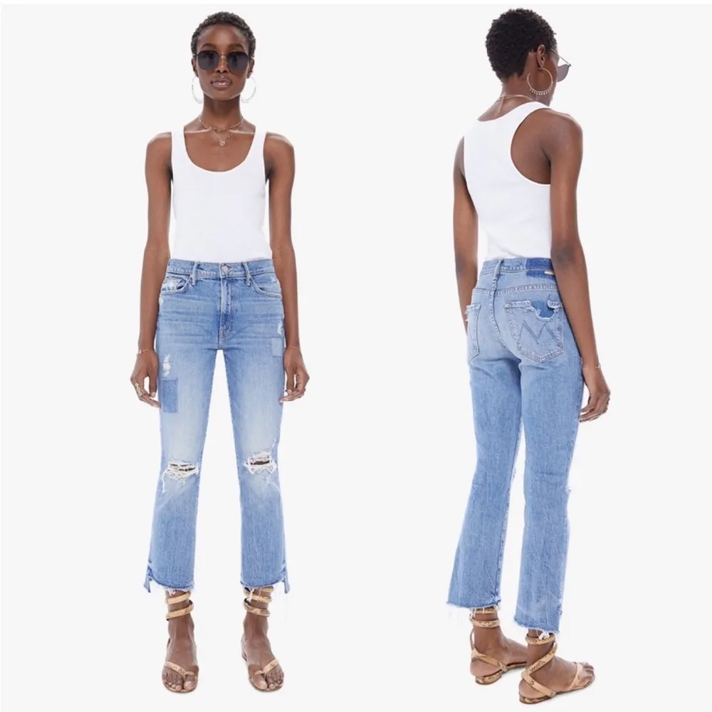 Mother The Insider Crop Step Fray Jeans in We Are Castaways 26 Blue - Image 4