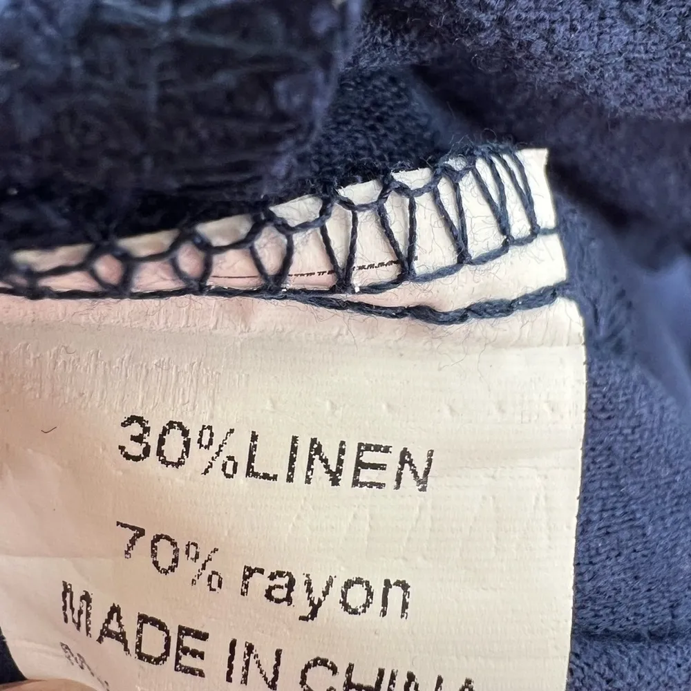 Anrabess L linen blend cropped jumpsuit romper wide leg keyhole tank navy vacay Blue Size L - Image 7