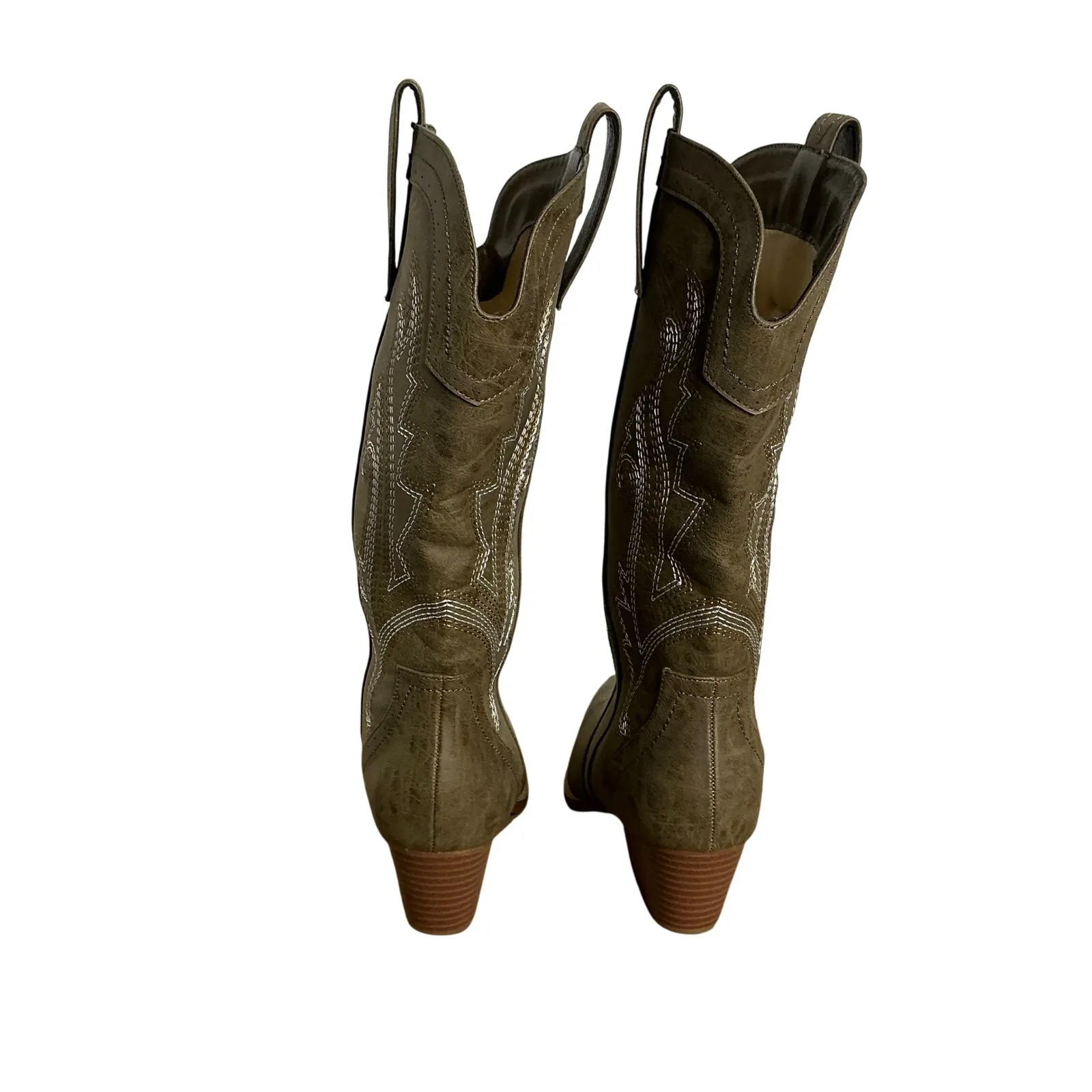 Women's Size 9 Western Cowboy Boots Brown Faux‎ Leather Stitch Detail Mid Calf - Image 6