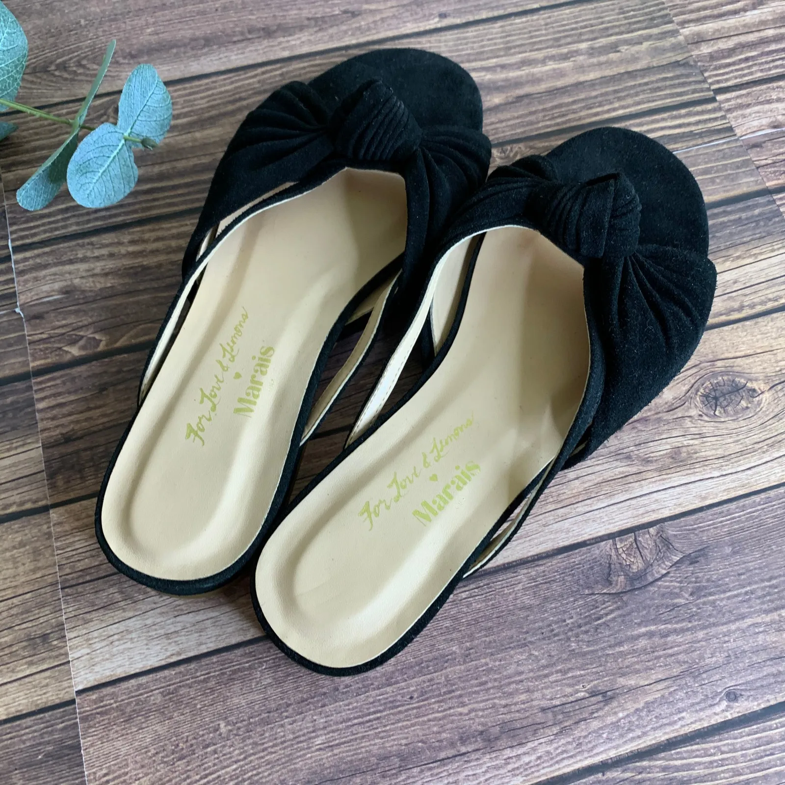 Marais x For Love & Lemons Suede Slides Flats Womens Black Size 7 - Image 7