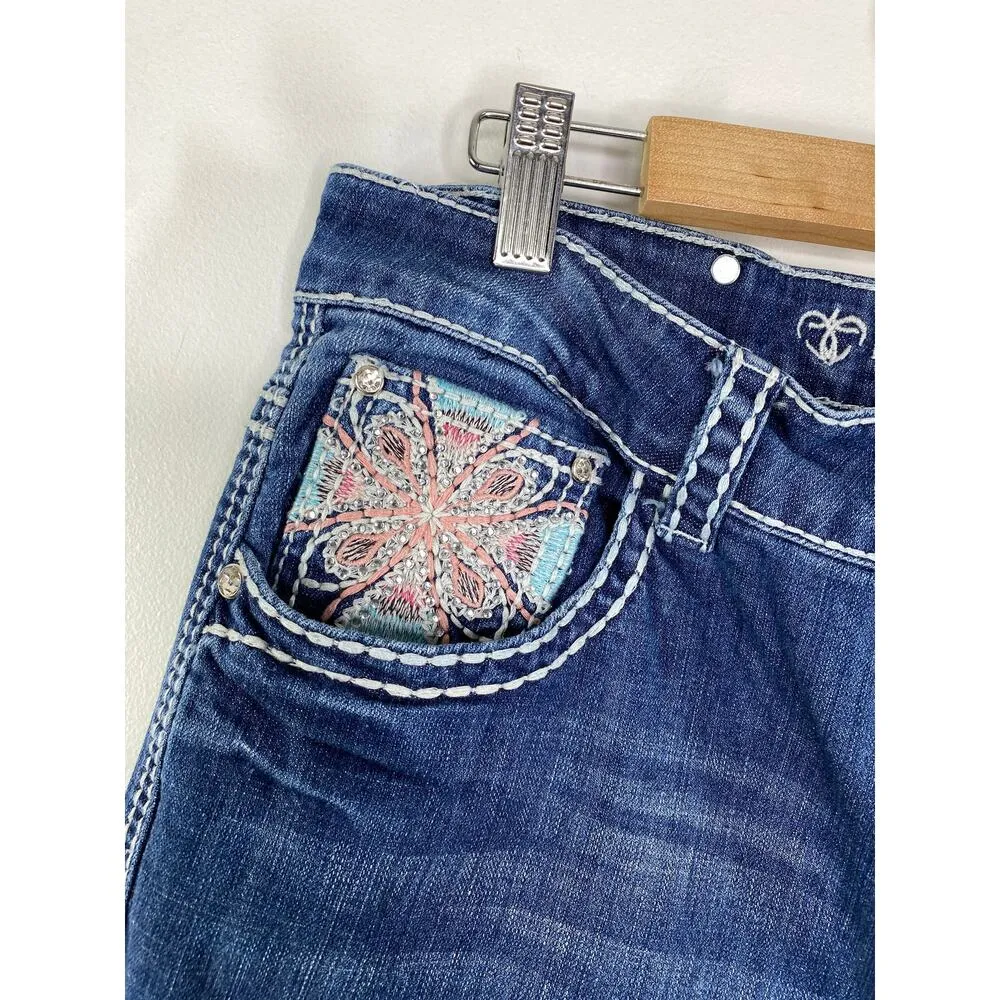 Ed Hardy Dark Wash Blue Denim Cotton Blend Zip Fly Jeans Women's Size 16 - Image 8