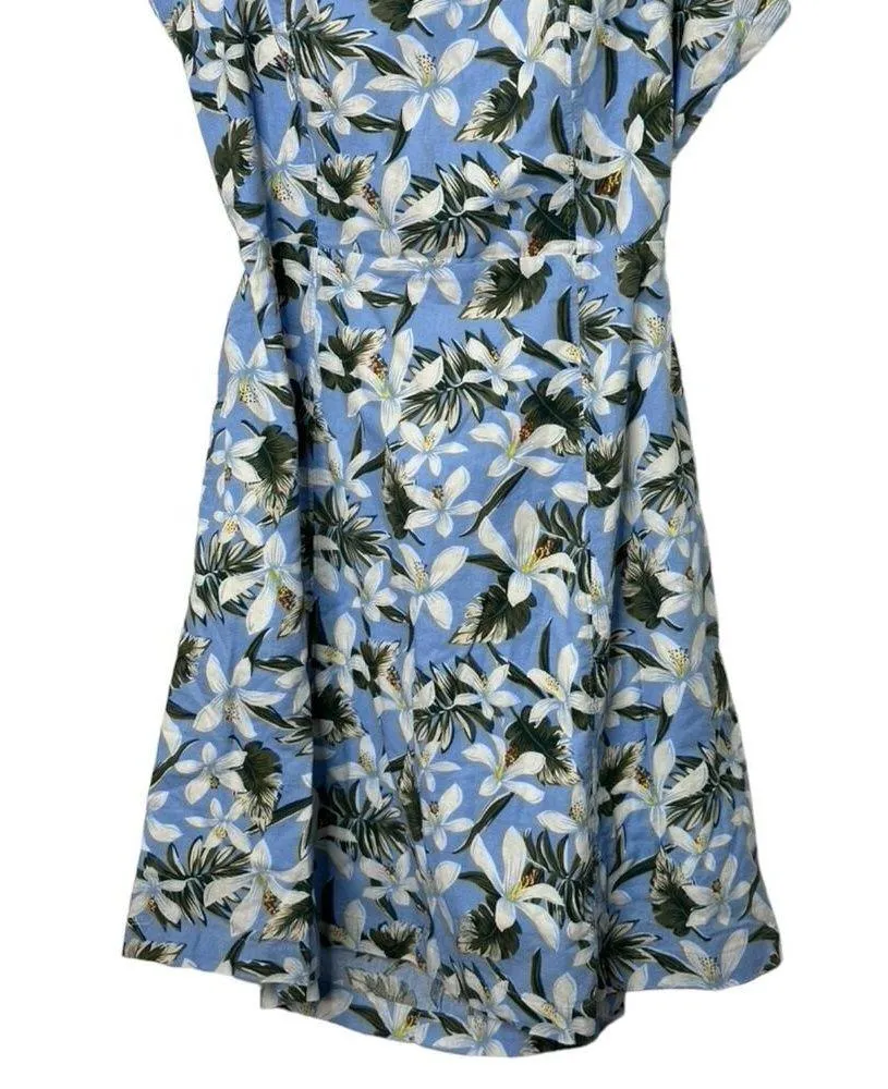 AQUA Blue & White Floral Tie Back Mini Dress Women's Size Large Cotton - Image 3