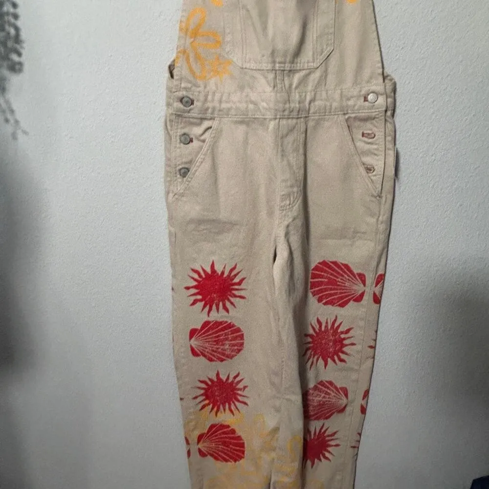 NEW Free People We The Free Ziggy Printed Overalls Cream Printed Large Relaxed - Image 8