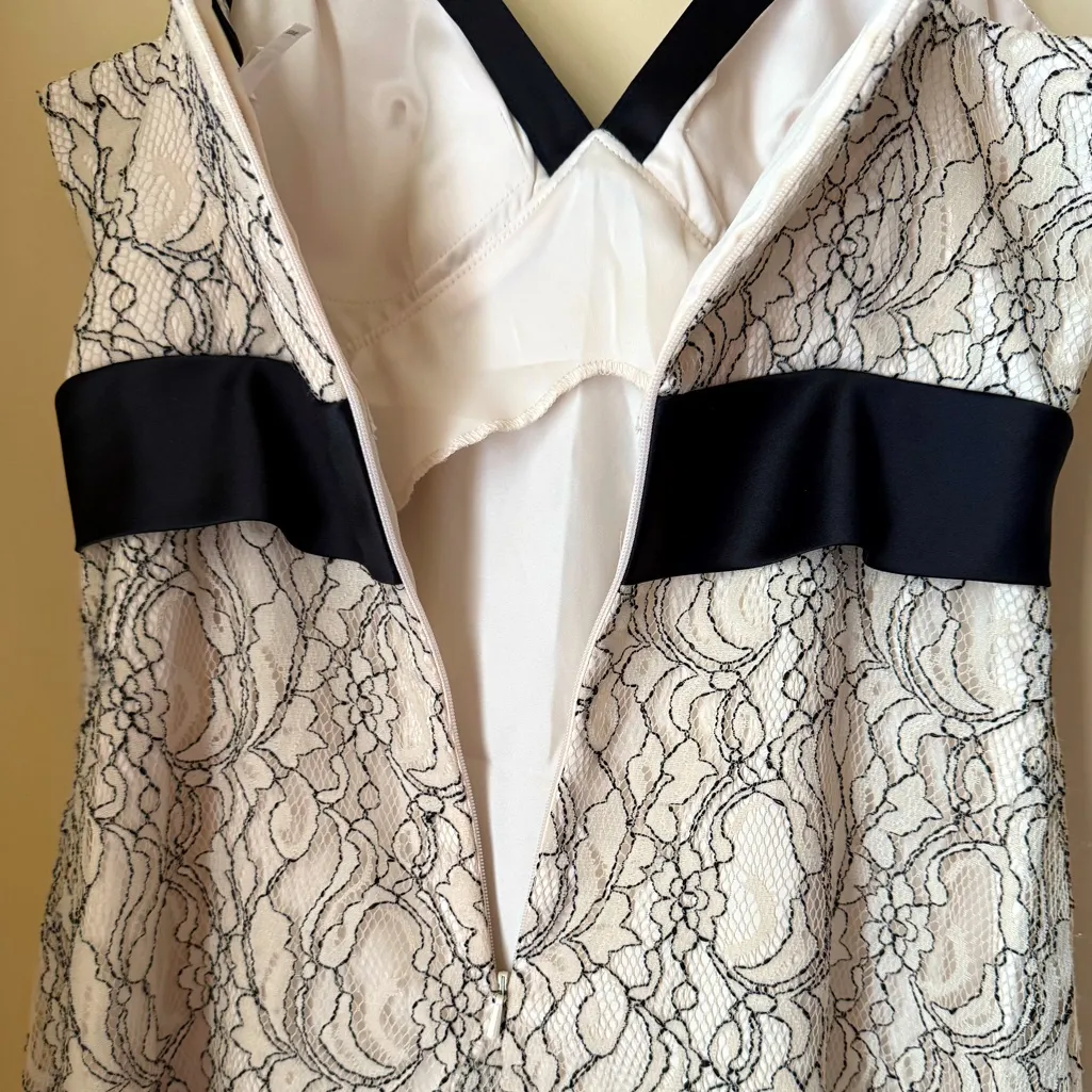 WHBM White House Black Market Ivory Black Lace Bow Semi Formal Dress 2 - Image 9