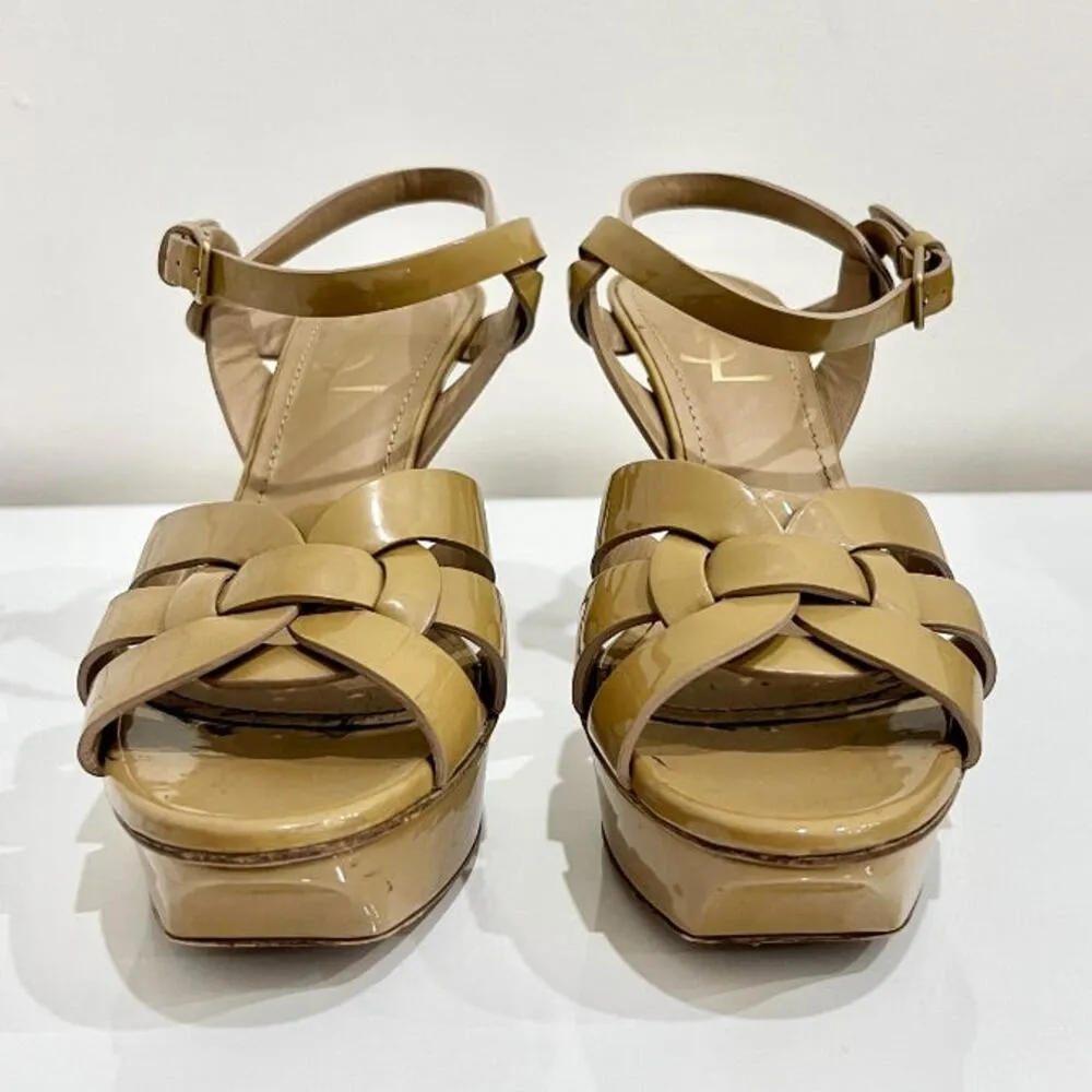 Yves Saint Laurent Tribute Patent Leather Ankle Strap Platform Sandals Nude 36.5 Size 6 - Image 3