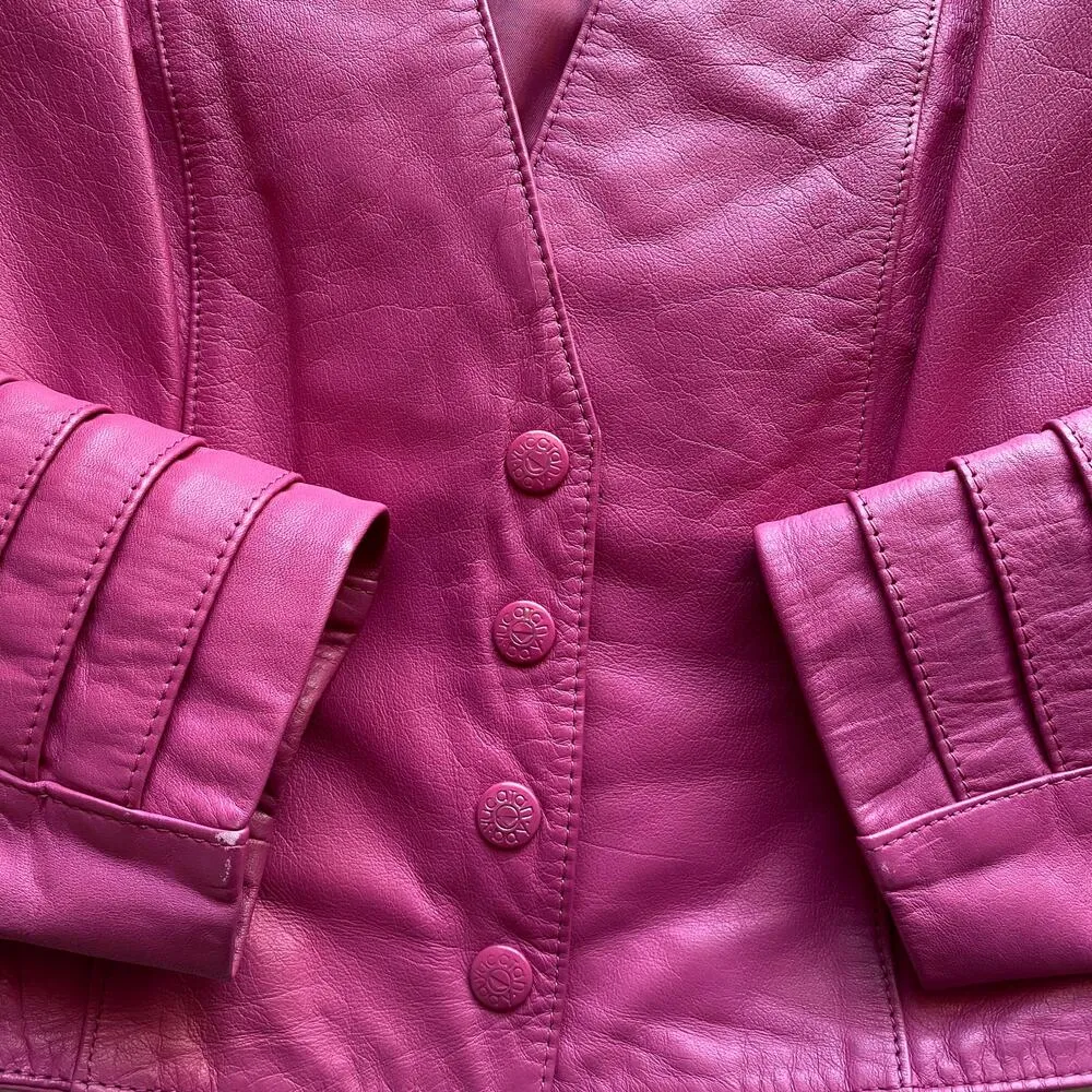 Vintage 80s Yucatan Bay Pink 2 Piece Leather Mini Skirt Jacket Matching Suit Set - Image 12
