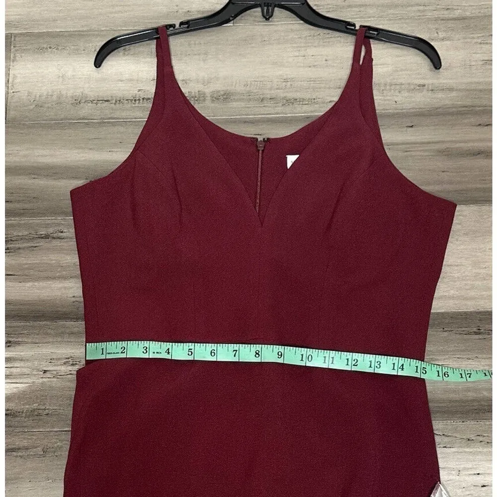NWT Dress The Population Iris Crepe Gown Women's Side Slit Burgundy Size L - Image 9