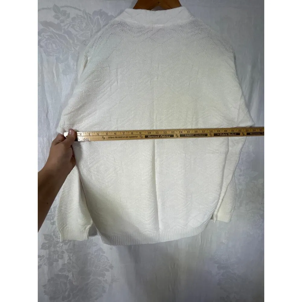 Vintage Sweater Small White Textured Knit Crew Neck USA Made Spunky Acrylic - Image 9