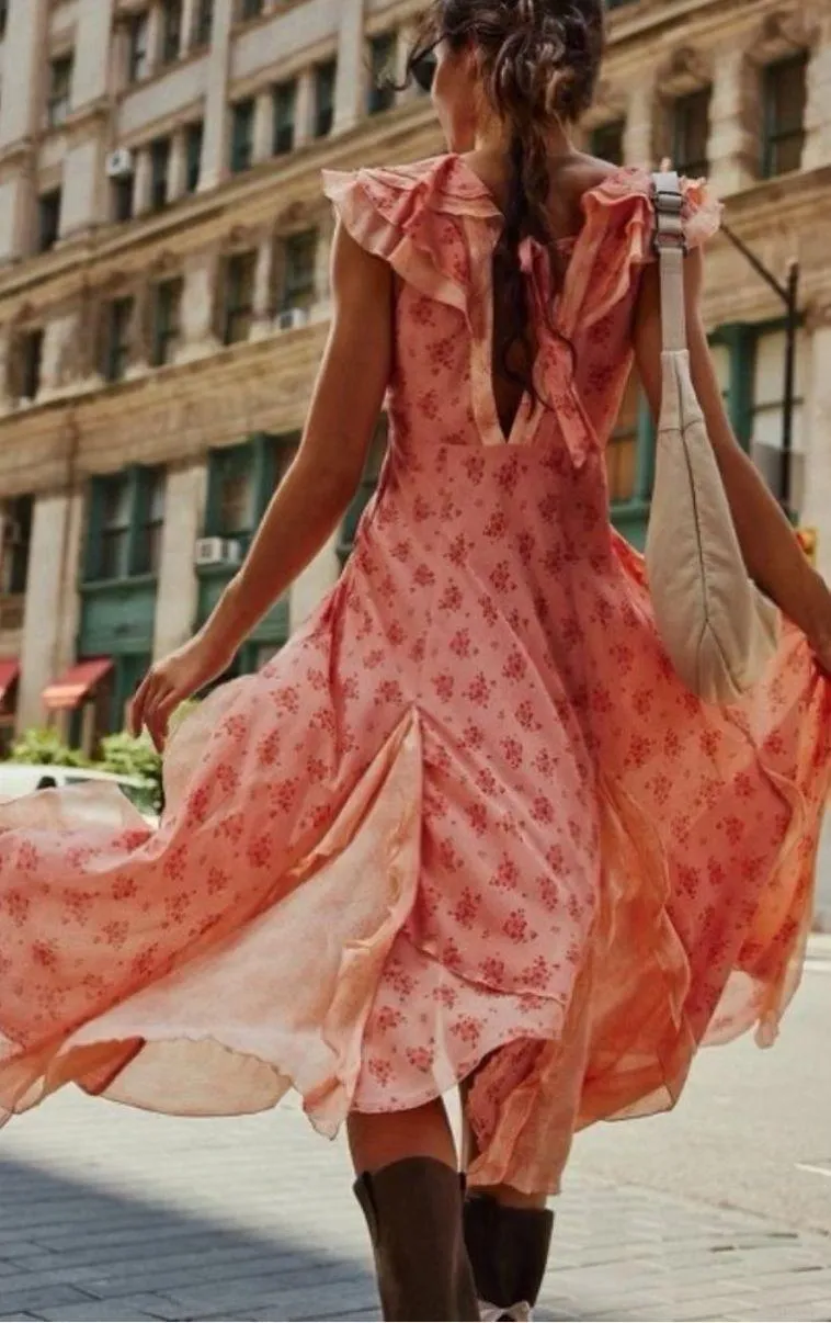 Medium Joaquin Midi Dress Peach Ruffle - Image 7