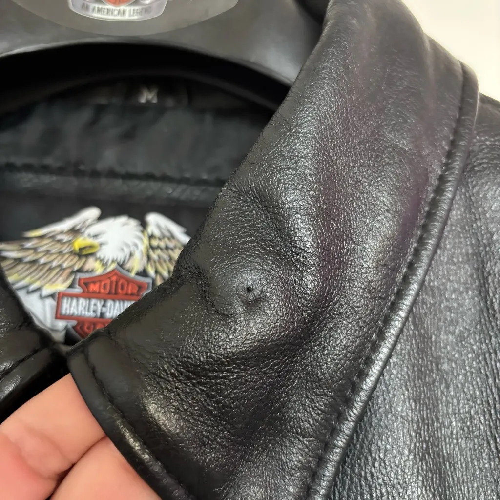 Harley Davidson Leather Motorcycle Women's Fitted Jacket Large Back Logo Size M Black Size M - Image 5