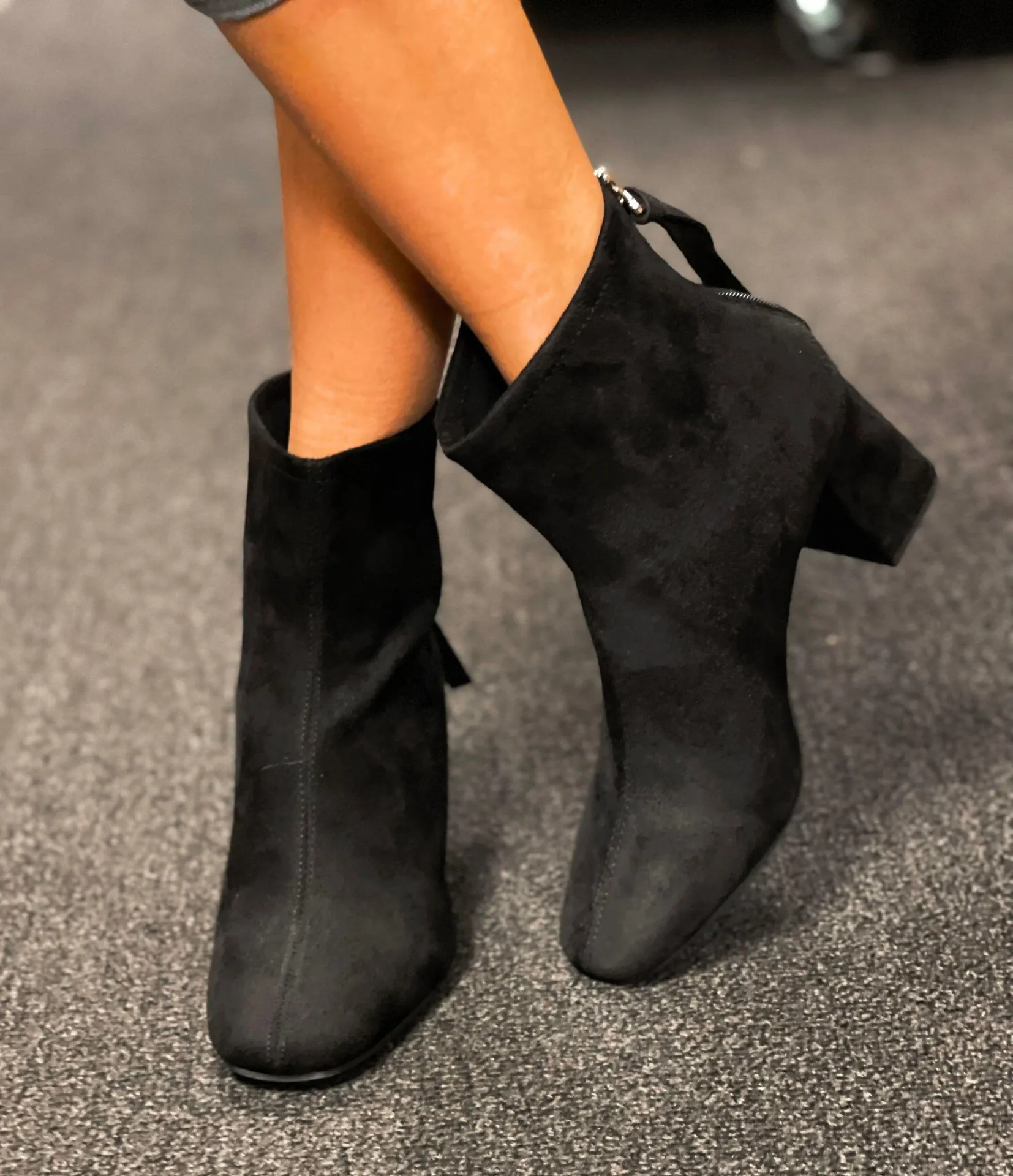 Black Suede Chunky Heel Ankle Bootie Size 10 - Image 3