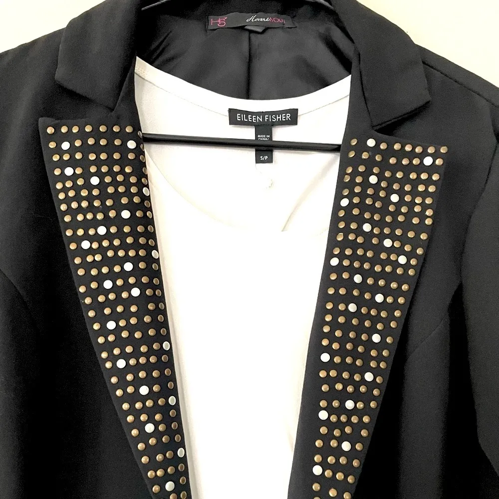 Heart soul studded black fitted blazer jacket - Image 2