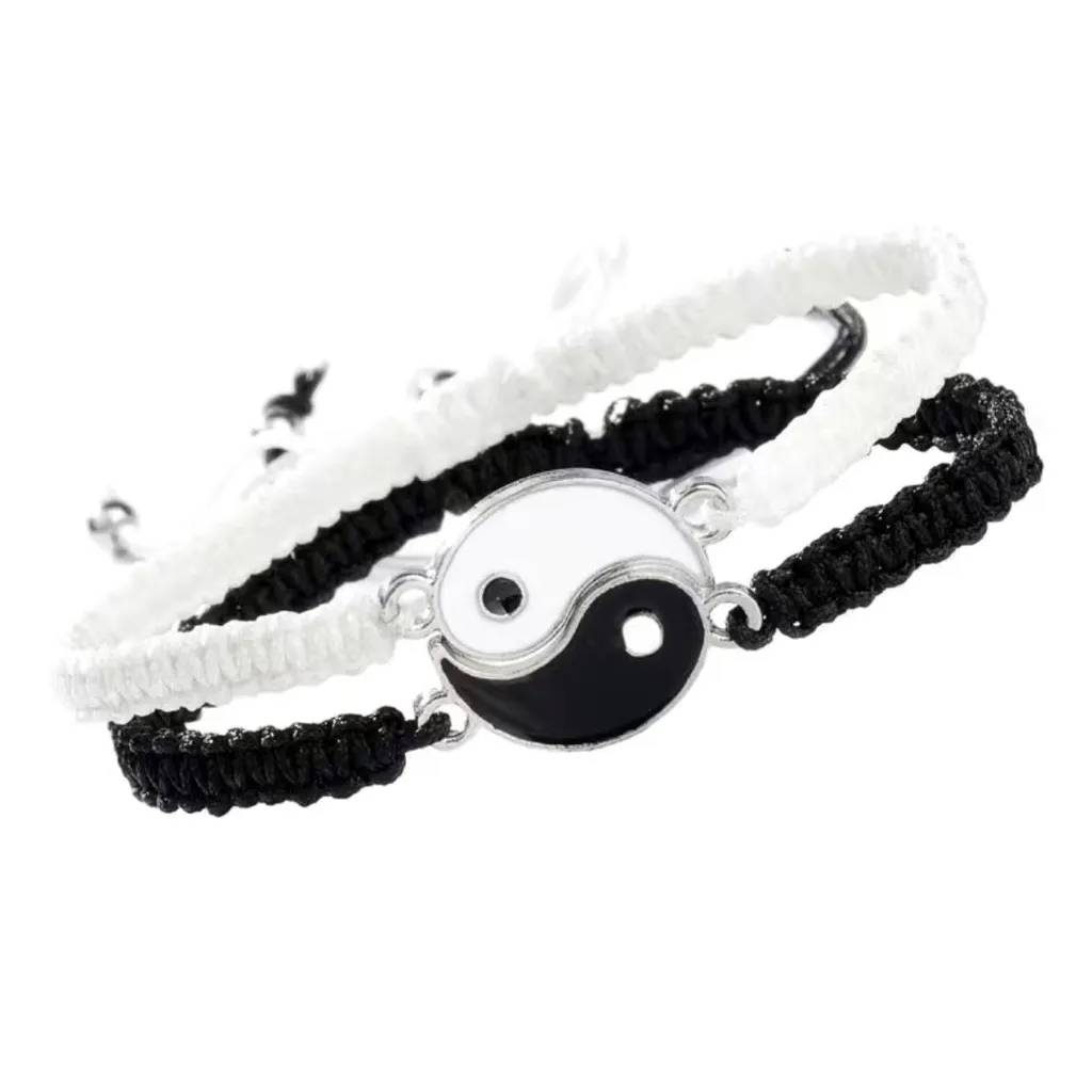 2‎ pcs Handmade adjustable cord thread Ying/Yang bracelets White - Image 2