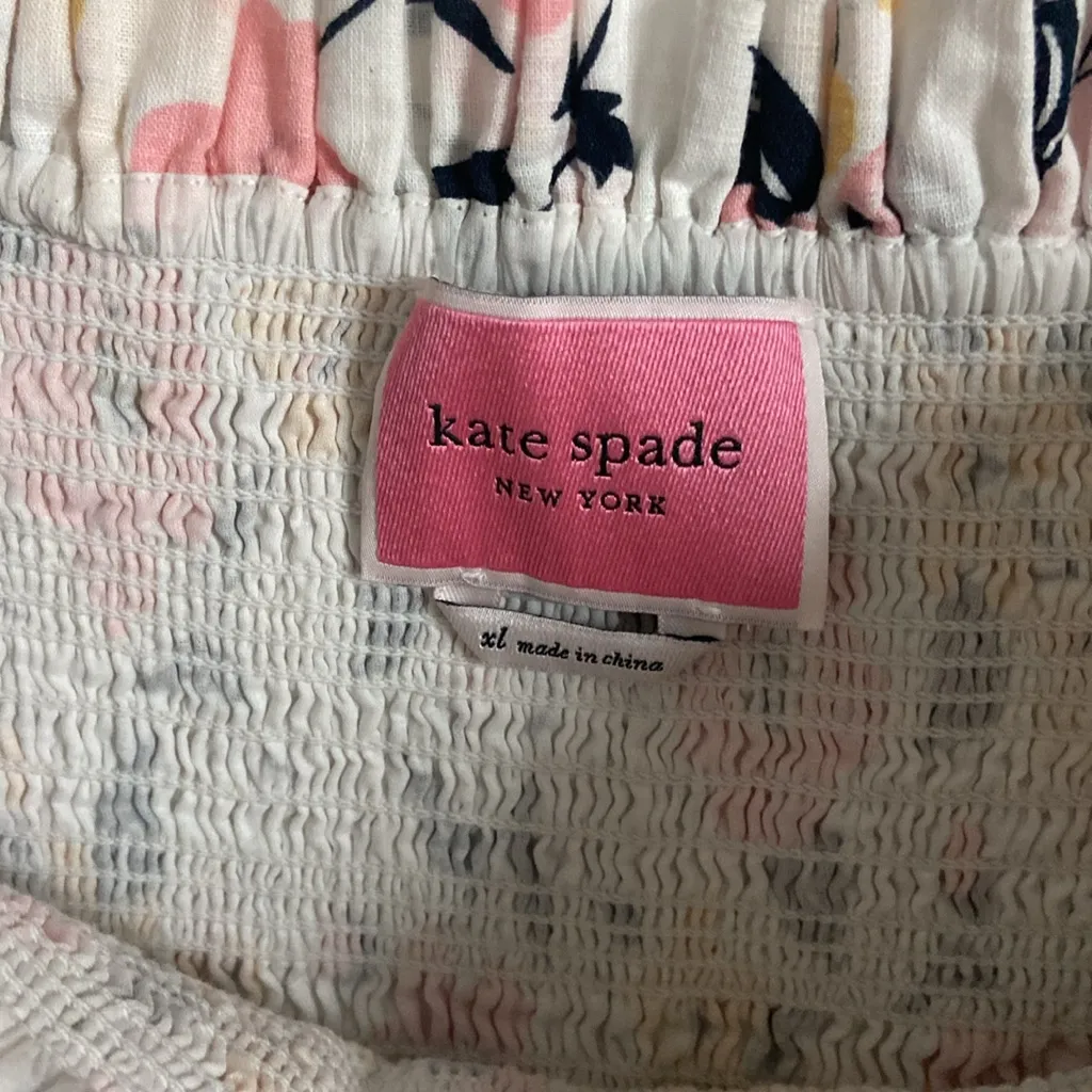 Kate Spade Lily Blooms Smocked Midi Dress (Sz XL) Cotton Floral Puff Sleeve - Image 4