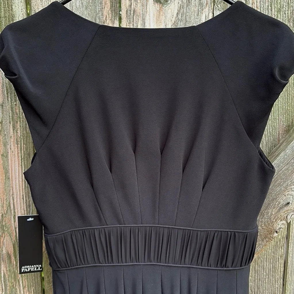 NWT Adrianna Papell Fit Flare Ruched Waist Lace Panel V Neck Twirl Skirt Dress 4 - Image 12