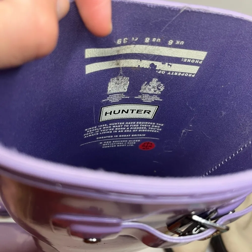 Hunter Refined Tall Gloss Lilac/ Lavender Boots US 8 - Image 7