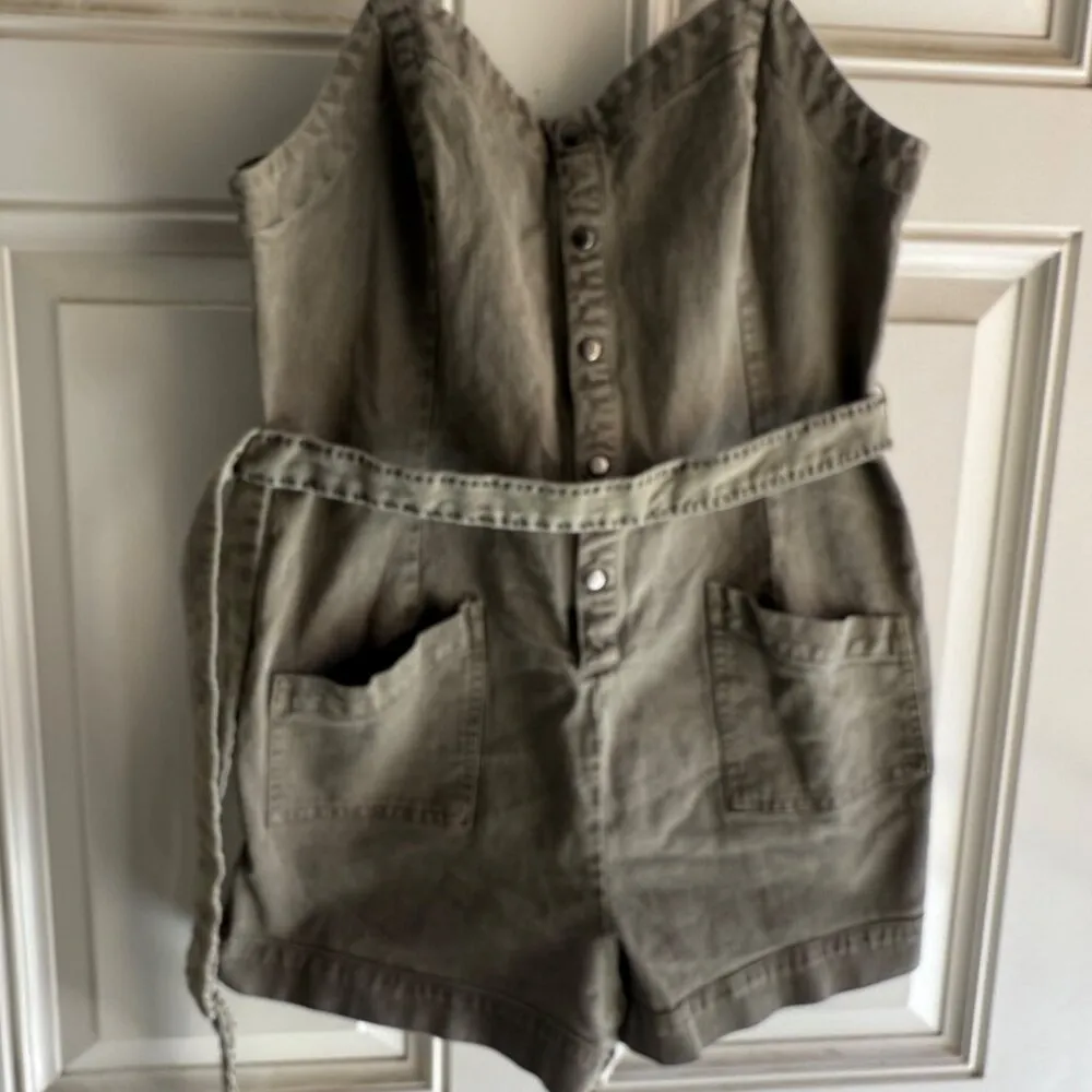 Splendid Large Sage Denim Button-Front Romper W/ Adjustable Straps & Pockets L - Image 7