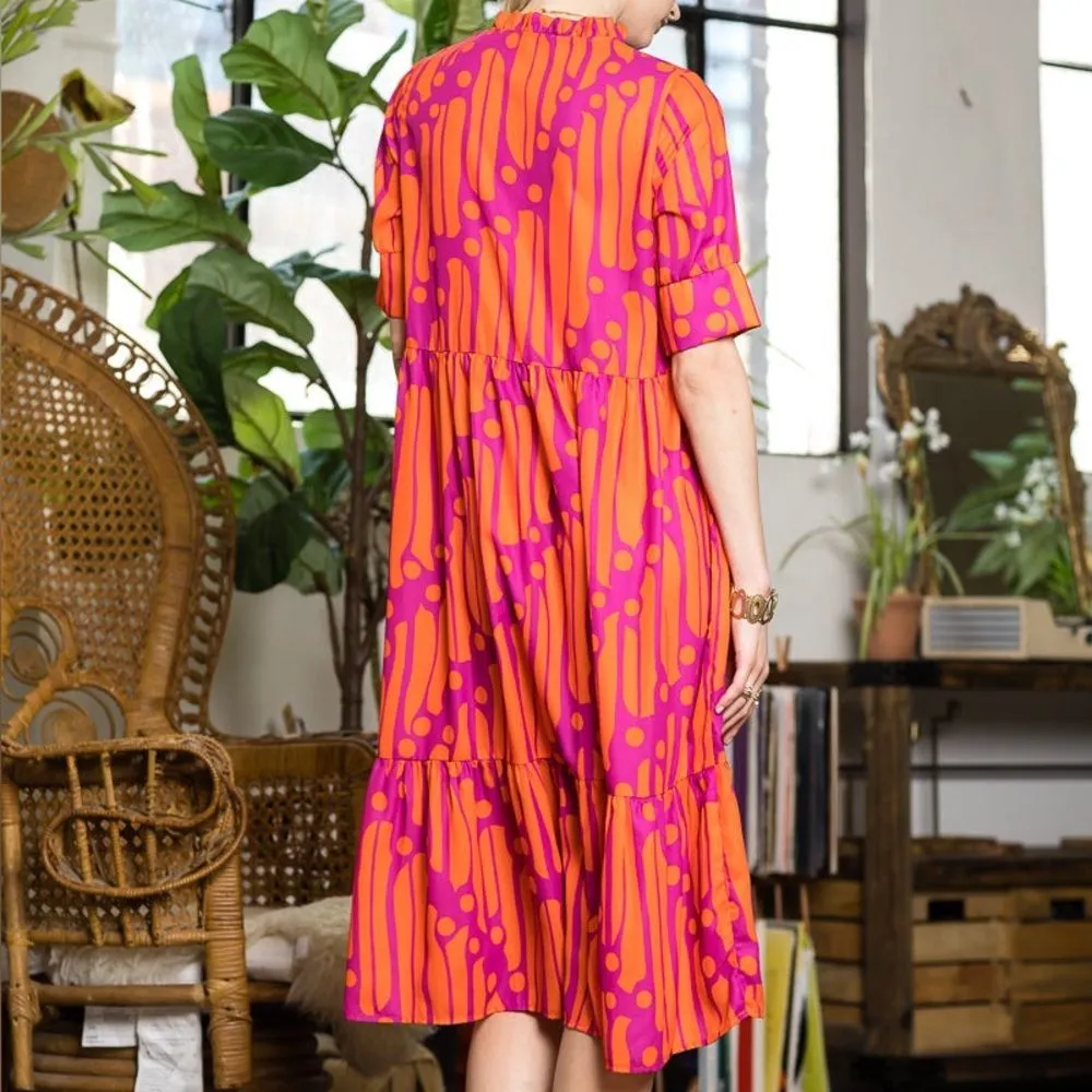Collection by Cezele Orange & Purple Marmalade Dye Print Casual Long Midi Dress Size M - Image 8