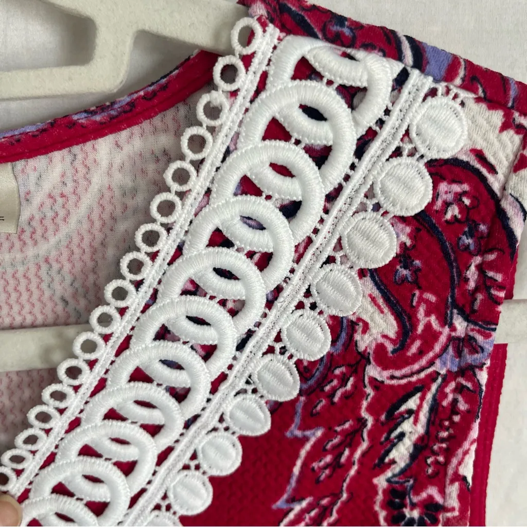 DANA BUCHMAN | Red and White Paisley Sleeveless Dress Sz L - Image 6